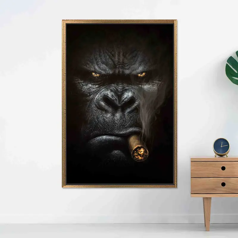 Görkemli Büyük Goril Kanvas Tablo: Soyut, Sigara İçen Maymun Kanvas Tablo
