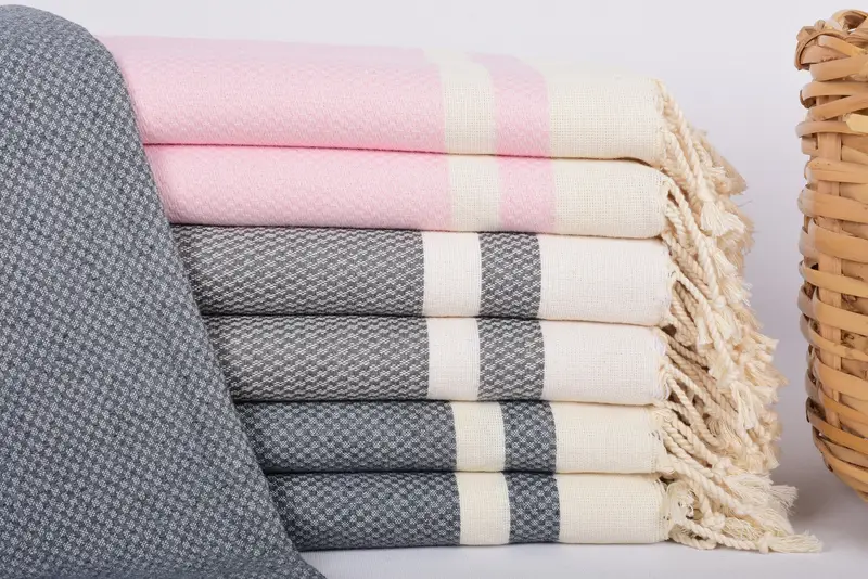 Gray Striped Turkish Bath Towel, Organic Cotton, 70x40 Inches