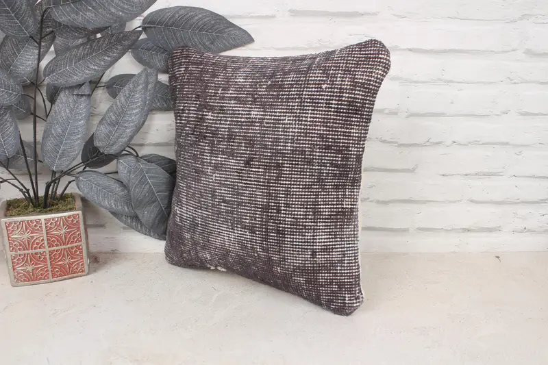 Turkish Bench Cushion Case, Pillow for Couch, Cushion Cover, 14x14 Gray Cushion, Turkish Kilim Pillow, Pillow for Sofa - 4