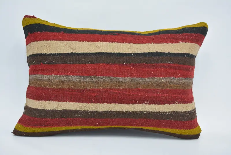 Vintage Kilim Throw Pillow, Turkish Kilim Pillow, Cotton Cushion Cover, Cushion Case, Throw Kilim Pillow, 16x24 Red Cushion Case - 1