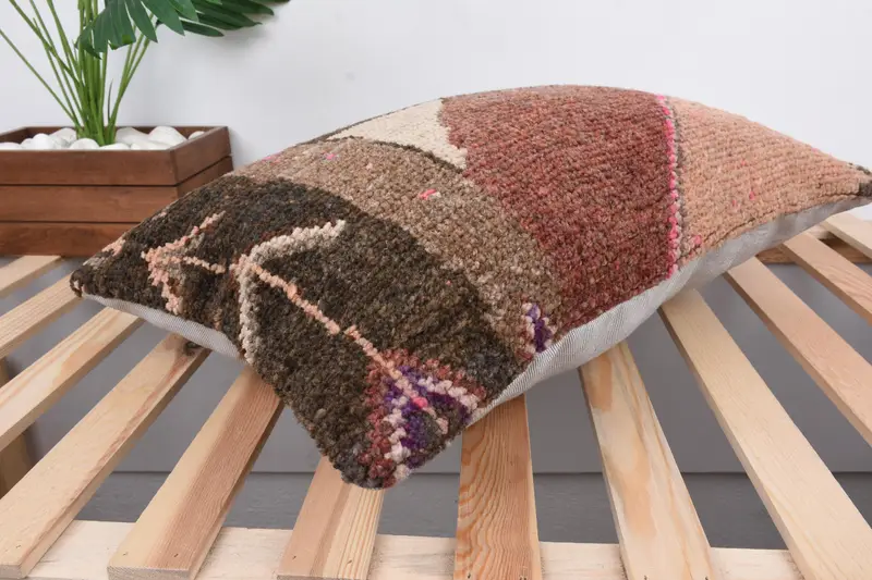 Sustainable Cushion Case, Cushion, 16x24 Brown Cushion Case, Vintage Kilim Throw Pillow, Kilim Pillow, Pillow for Couch, Lounge Throw Pillow Cover - 6