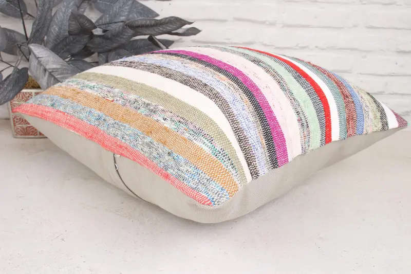 Ethnical Kilim Rug Pillow, Cushion Case, Home Decor Pillow, Turkish Bench Cushion Case, 20x20 White Pillow Cover, Boho Pillow - 6