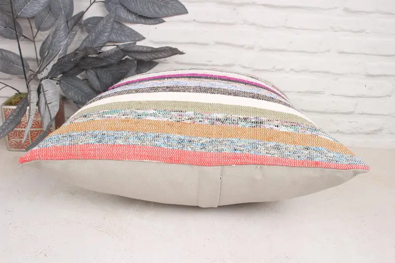 Ethnical Kilim Rug Pillow, Cushion Case, Home Decor Pillow, Turkish Bench Cushion Case, 20x20 White Pillow Cover, Boho Pillow - 5