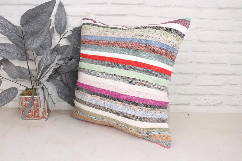 Ethnical Kilim Rug Pillow, Cushion Case, Home Decor Pillow, Turkish Bench Cushion Case, 20x20 White Pillow Cover, Boho Pillow - 4