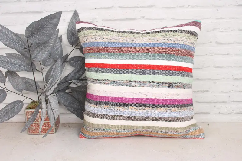 Ethnical Kilim Rug Pillow, Cushion Case, Home Decor Pillow, Turkish Bench Cushion Case, 20x20 White Pillow Cover, Boho Pillow - 1