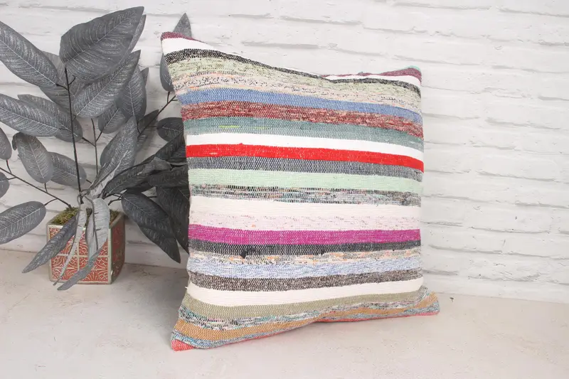 Ethnical Kilim Rug Pillow, Cushion Case, Home Decor Pillow, Turkish Bench Cushion Case, 20x20 White Pillow Cover, Boho Pillow - 3