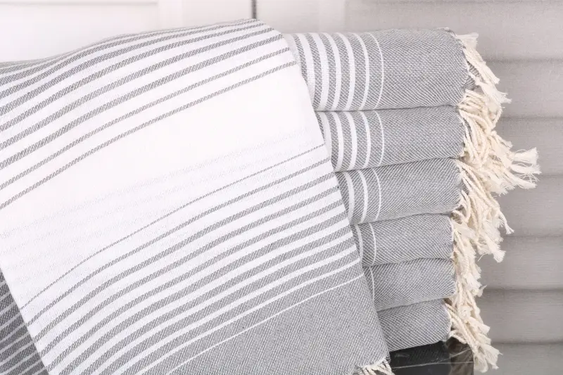 Wedding Favors Dark Gray Striped Cotton Towel, 40x67 Inches