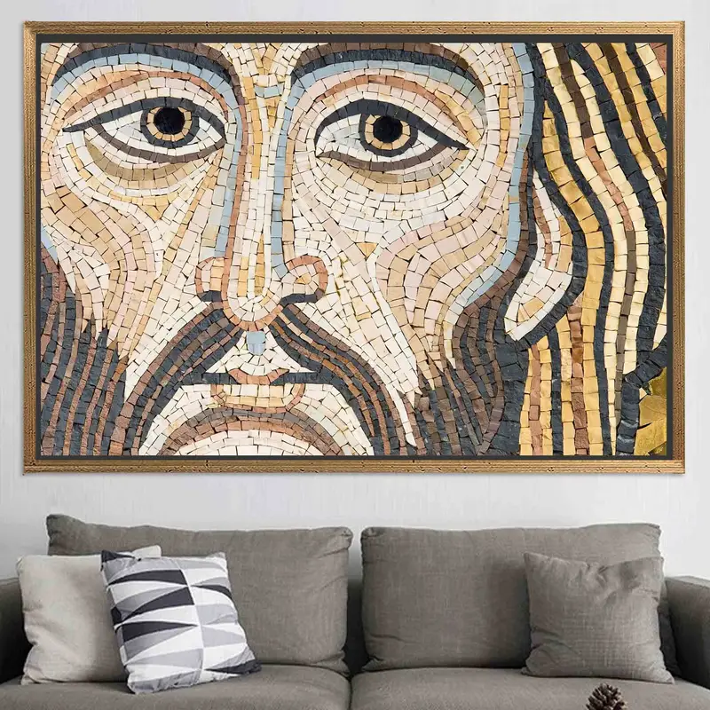 Sacred Canvas: Jesus Christ Mosaic Art Print, Spiritual Elegance