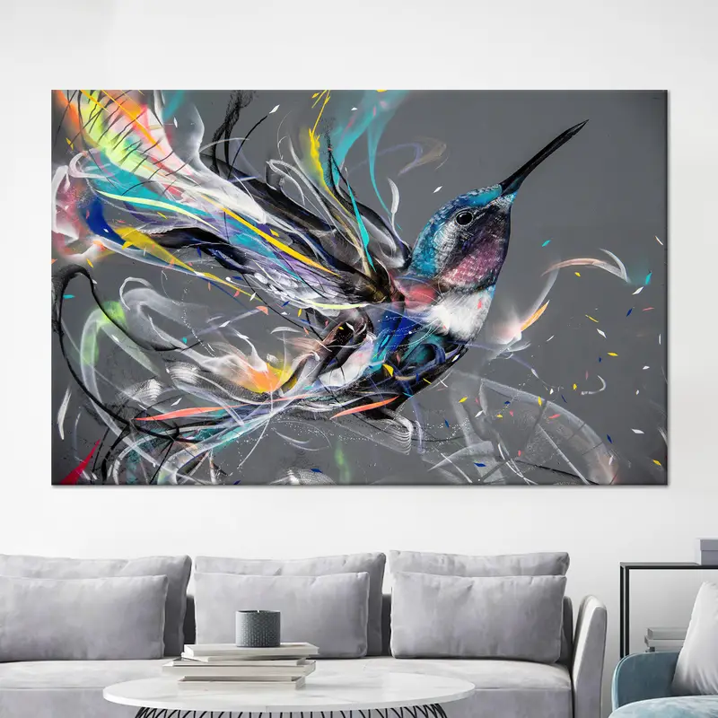 モダンで豪華な鳥の抽象的なキャンバス: トレンディ、カラフル、芸術的