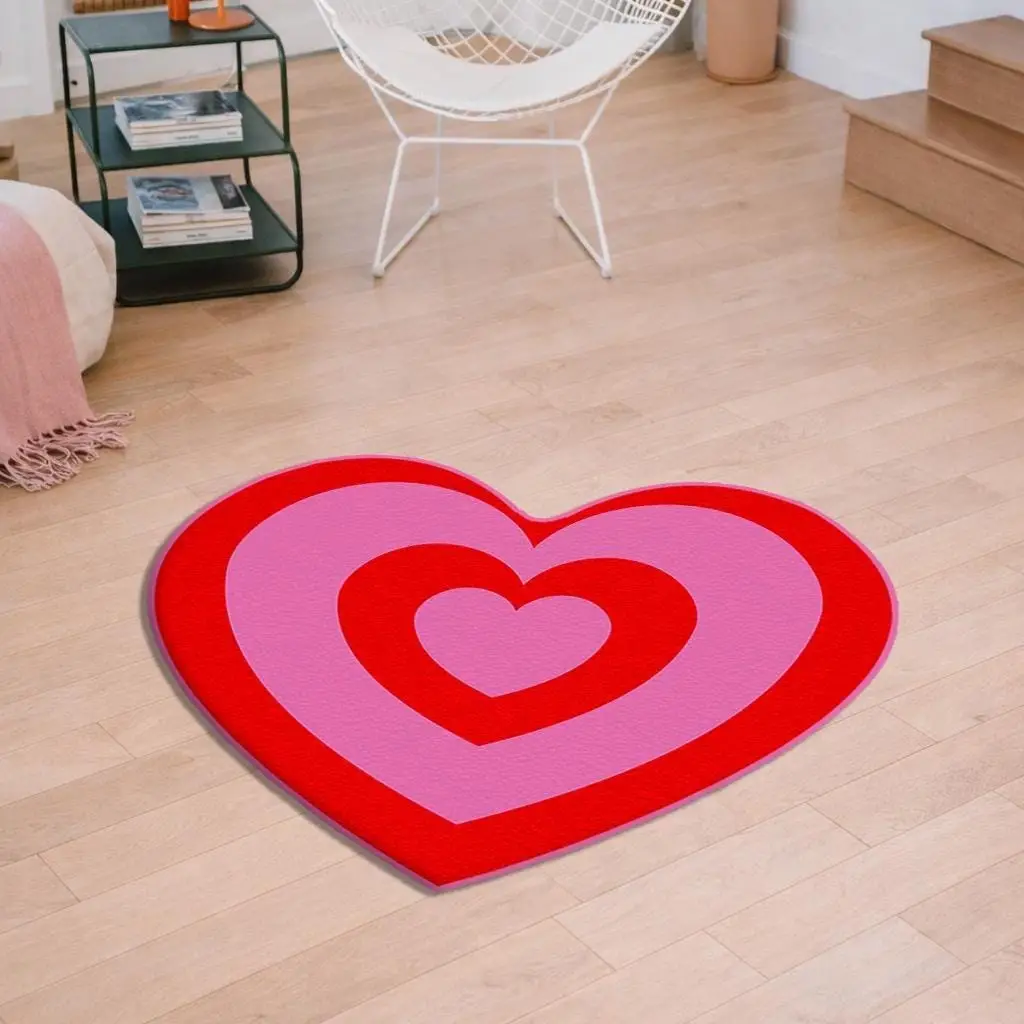Floral Heart Shaped Valentine's Day Printed Rug, Modern Design - 1