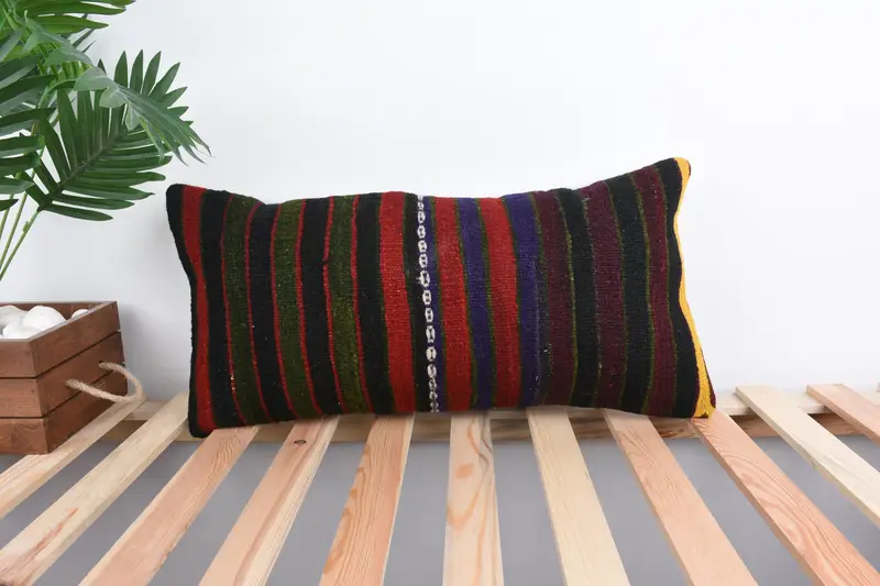 12x24 Green Cushion Case, Toss Pillow, Vintage Pillow, Cushion Case, Kilim Pillow, Chair Cushion Case, Vintage Kilim Throw Pillow - 1