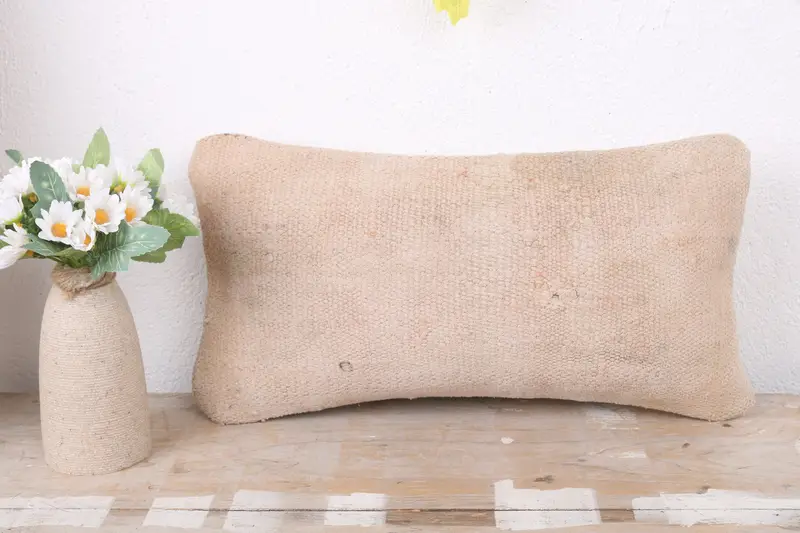 Handmade Kilim Cushion, Shabby Chic Cushion, Pillow Sham, Kilim Cushion Sham, Interior Designer Pillow, 8x16 White Pillow Sham - 2