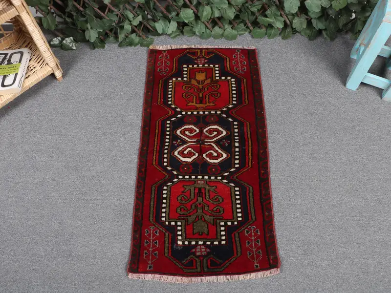 Red and Blue Ikat Rug, 1.5x2.9 ft Chic Decor