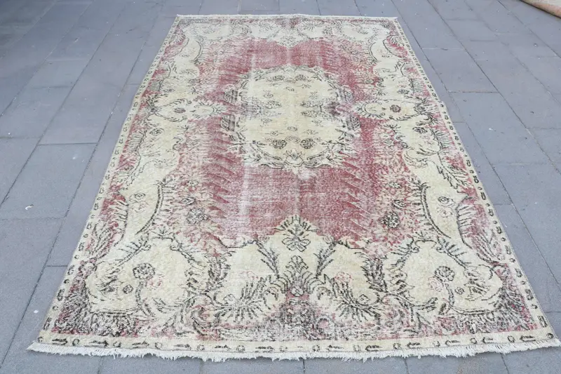 Turkish Oushak Large Rug 5.3x8.4 ft (162x257 cm), Vintage Red Floral Rug - 1
