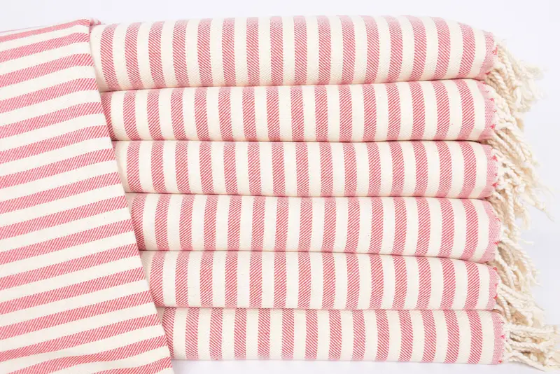 Wedding Gift Towels, Personalized Turkish Cotton Red, White Stripes, 24x40 Inches
