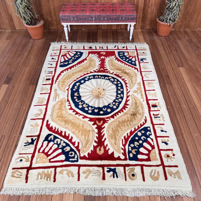 Türkischer 5,3x7,7 ft Teppich, großer Vintage Teppich, rot blauer Ombré Teppich - 1