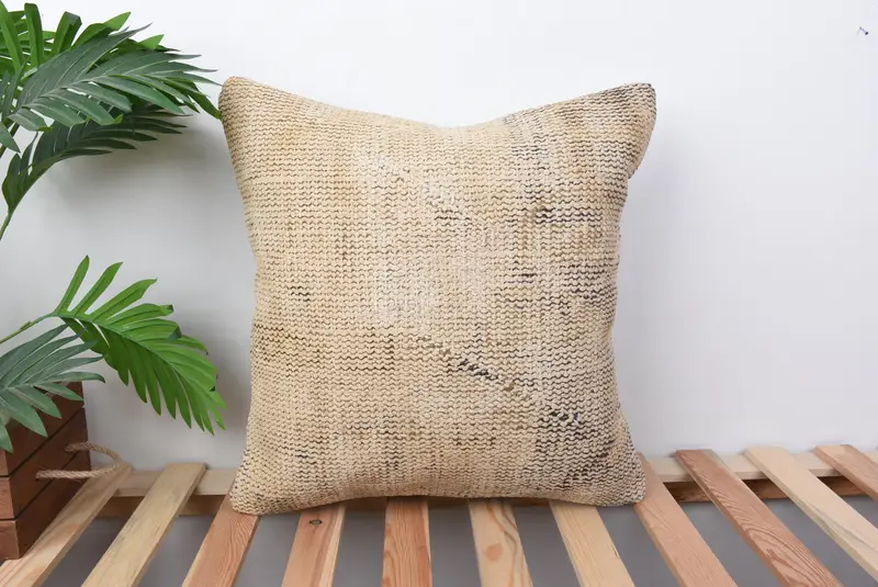 Beige besticktes Southwestern-Wurfkissen, 18x18 Vintage-Kissen