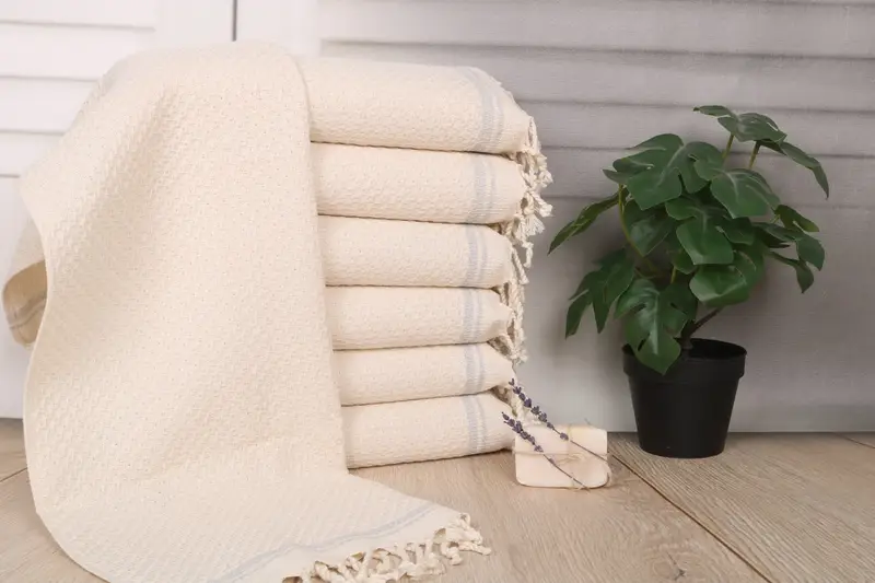 Striped Hand Towel Light Gray Cotton, 38x18 Inches