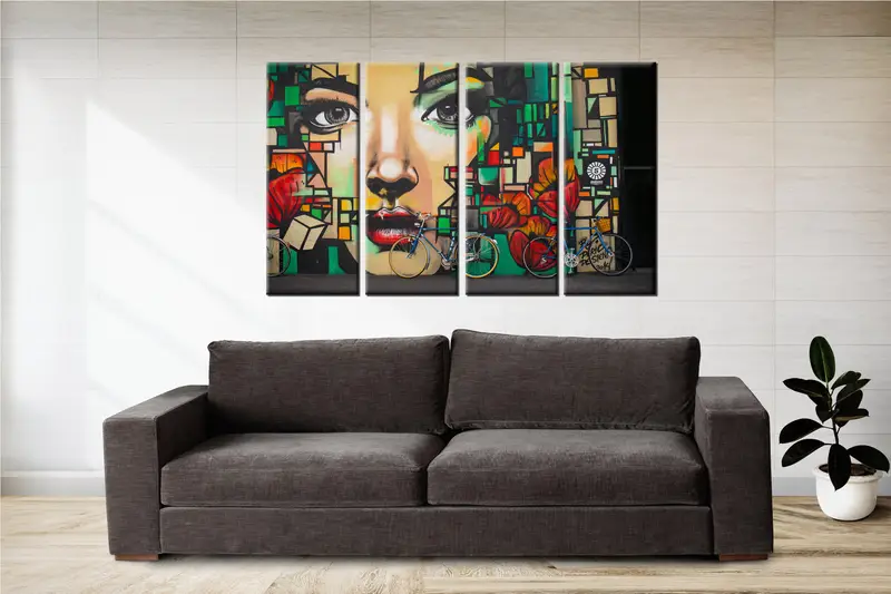 Graffiti Wall Art, Woman Canvas Decor, Futurism Wall Art, Geometric Canvas Print, Colorful Design Art, Bicycle Canvas Art, Modern Art Canvas - 3