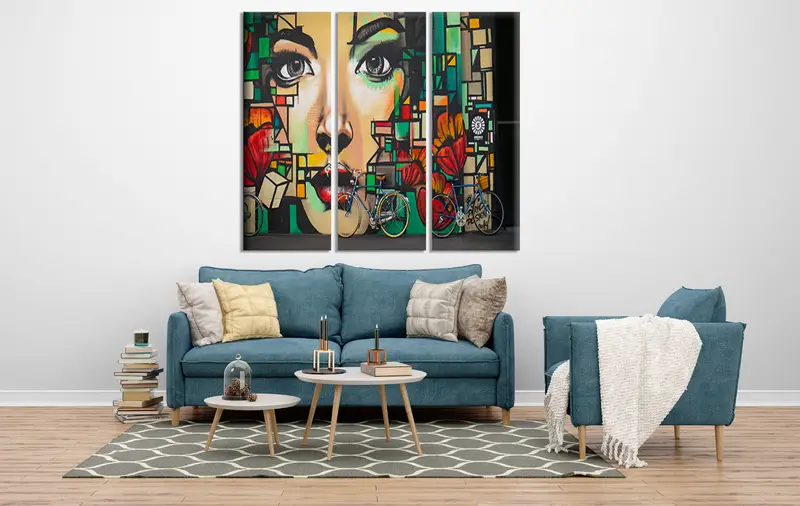 Graffiti Wall Art, Woman Canvas Decor, Futurism Wall Art, Geometric Canvas Print, Colorful Design Art, Bicycle Canvas Art, Modern Art Canvas - 2