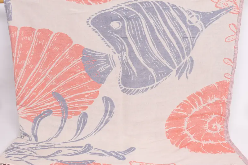 Turkish Blanket, Bachelorette Gifts, 88x64 Cotton Underwater Animals Design Towel, Decorative Bedspread, Boho Throw Blankets, Beach Blanket - 1