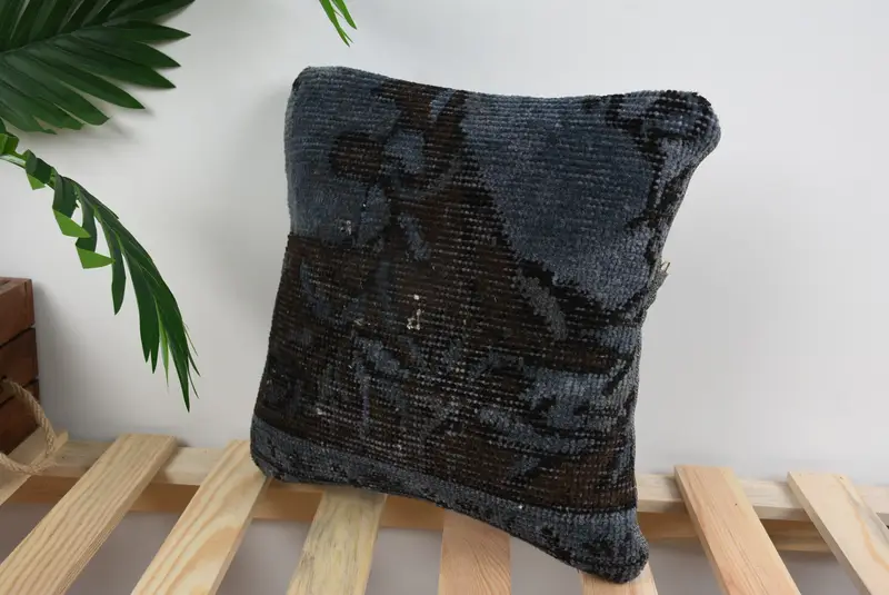 Cushion, 12x12 Blue Cushion, Bohemian Cushion Cushion Case, Throw Kilim Pillow, Vintage Kilim Throw Pillow, Ethnical Kilim Rug Pillow - 5