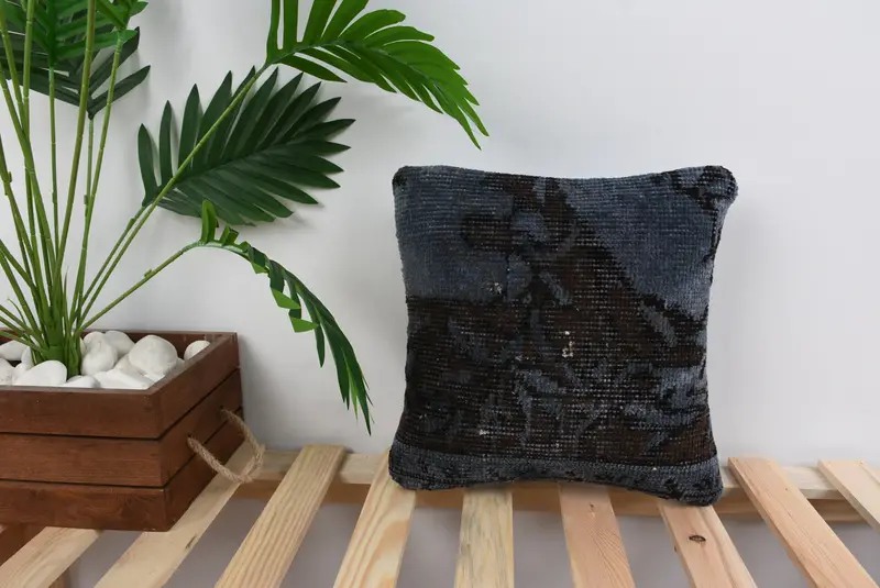 Cushion, 12x12 Blue Cushion, Bohemian Cushion Cushion Case, Throw Kilim Pillow, Vintage Kilim Throw Pillow, Ethnical Kilim Rug Pillow - 1