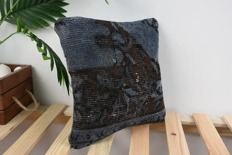 Cushion, 12x12 Blue Cushion, Bohemian Cushion Cushion Case, Throw Kilim Pillow, Vintage Kilim Throw Pillow, Ethnical Kilim Rug Pillow - 4