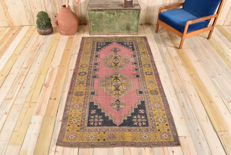 Red Moroccan Rug, 4x6 ft Elegant Red & Yellow Design