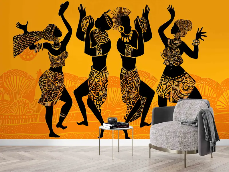 African Wall Poster, African Dancers Wallpaper, Pattern Wall Mural, African Woman And Man Digital Paper, Paper Wall Art, Ethnic Wall Decor - 1