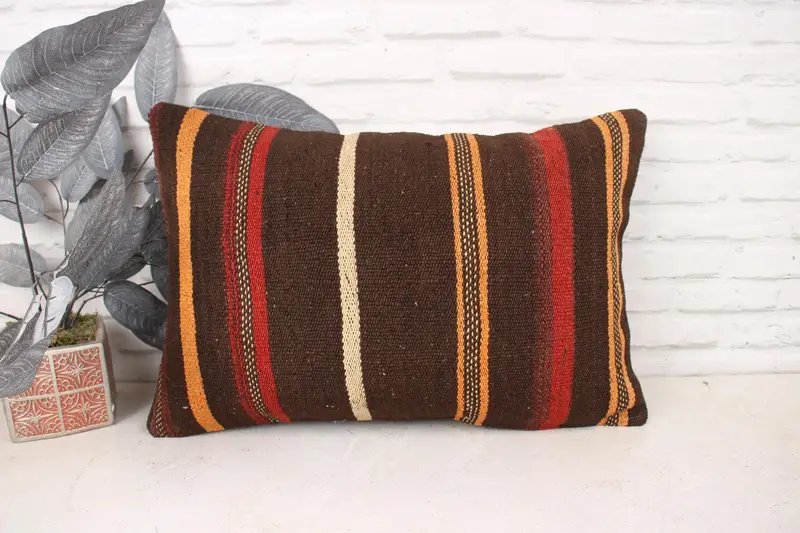 Aztec Cushion Case, Pattern Throw Pillow Cover, Home Decor Pillow, 16x24 Orange Pillow, Boho Pillow, Vintage Kilim Pillow, Cushion Case - 1