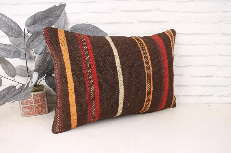 Aztec Cushion Case, Pattern Throw Pillow Cover, Home Decor Pillow, 16x24 Orange Pillow, Boho Pillow, Vintage Kilim Pillow, Cushion Case - 3