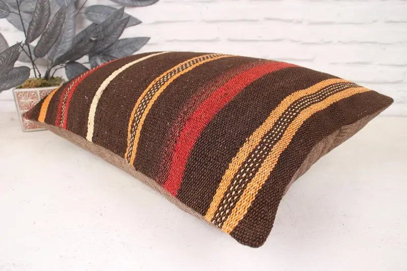Aztec Cushion Case, Pattern Throw Pillow Cover, Home Decor Pillow, 16x24 Orange Pillow, Boho Pillow, Vintage Kilim Pillow, Cushion Case - 6