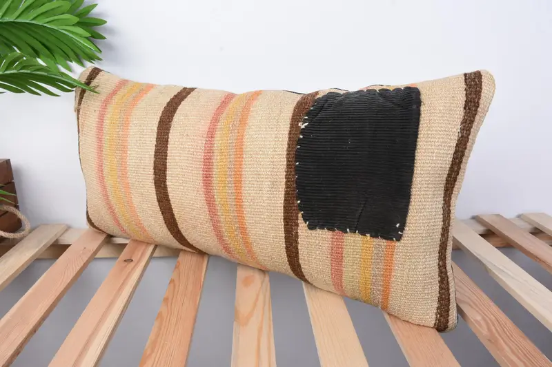 Vintage Kilim Pillow, Oriental Cushion, Turkish Pillow, 12x24 Beige Cushion Cover, Handmade Kilim Cushion, Pillow - 4