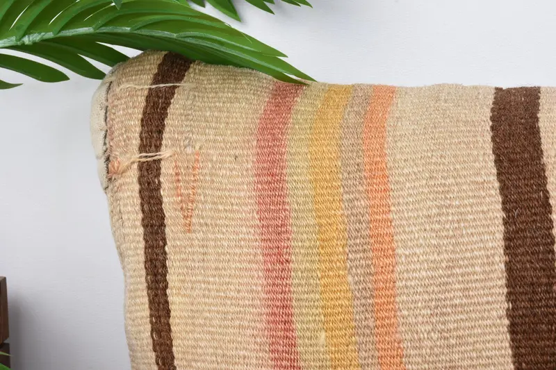Vintage Kilim Pillow, Oriental Cushion, Turkish Pillow, 12x24 Beige Cushion Cover, Handmade Kilim Cushion, Pillow - 2