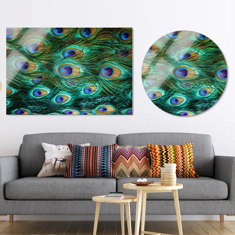 Modern Tavus Kuşu Tüyü Baskılı Kanvas: Trendy, Renkli Duvar Sanatı