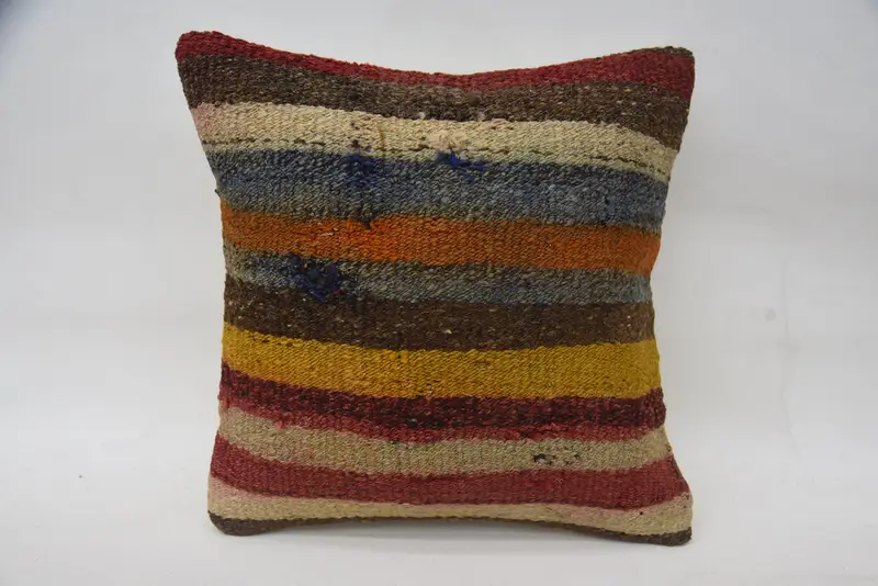 Kilim Cushion Sham, Gift Pillow, 14x14 Brown Cushion Cover, Kilim Pillow, Southwestern Pillow Sham, Bohemian Cushion Pillow Cover, Pillow - 1