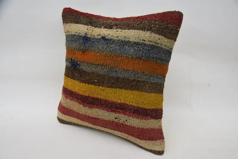Kilim Cushion Sham, Gift Pillow, 14x14 Brown Cushion Cover, Kilim Pillow, Southwestern Pillow Sham, Bohemian Cushion Pillow Cover, Pillow - 3