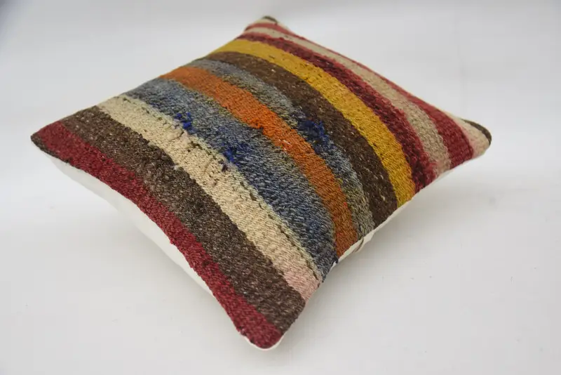 Kilim Cushion Sham, Gift Pillow, 14x14 Brown Cushion Cover, Kilim Pillow, Southwestern Pillow Sham, Bohemian Cushion Pillow Cover, Pillow - 6