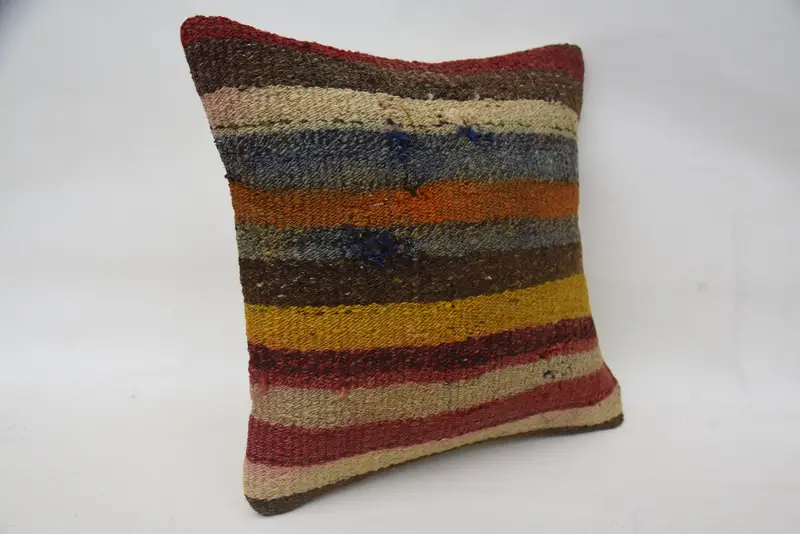 Kilim Cushion Sham, Gift Pillow, 14x14 Brown Cushion Cover, Kilim Pillow, Southwestern Pillow Sham, Bohemian Cushion Pillow Cover, Pillow - 2