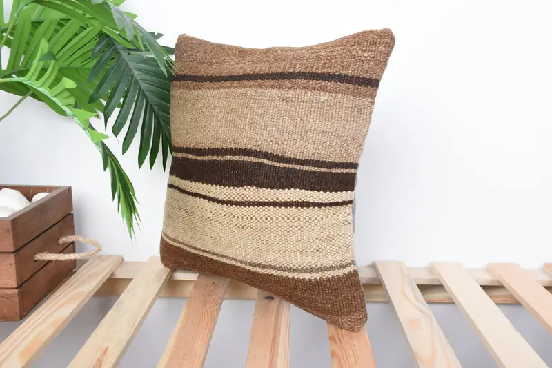 Vintage Kilim Pillow, Pillow, Decorative Cushion Case, 14x14 Beige Cushion Case, Ethnical Kilim Rug Pillow, Luxury Pillow, Turkish Pillow - 5