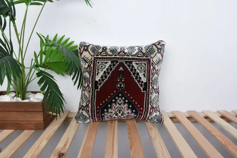 Kilim Rug Cushion Cover, Pillow for Couch, 16x16 Red Pillow Sham, Antique Pillows, Neutral Pillow Cover, Pillow, Boho Pillow Sham Cover - 1