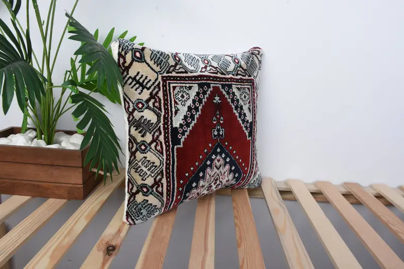 Kilim Rug Cushion Cover, Pillow for Couch, 16x16 Red Pillow Sham, Antique Pillows, Neutral Pillow Cover, Pillow, Boho Pillow Sham Cover - 4