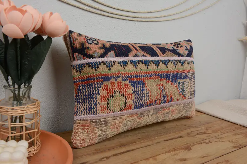 Kilim Pillow Cover, Pillow for Sofa, Boho Pillow Sham Cover, Pillow Sham, 12x20 Blue Cushion Case, Christmas Cushion Cover - 1