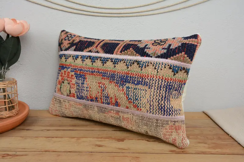 Kilim Pillow Cover, Pillow for Sofa, Boho Pillow Sham Cover, Pillow Sham, 12x20 Blue Cushion Case, Christmas Cushion Cover - 4