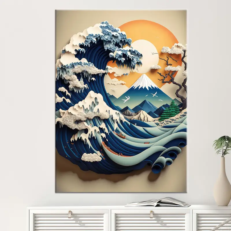 Kanagawa Canvas Art, Waven Wall Art, Abstract Wave, Japanese Canvas Art, Sea Landscape, Hokusai, Japanese View, Canvas Wall Art, Modern Art - 3