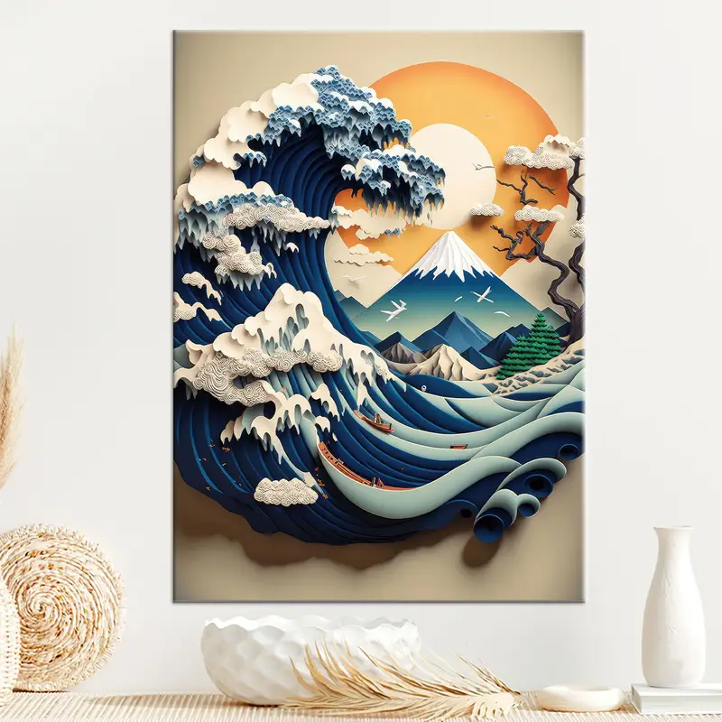 Kanagawa Canvas Art, Waven Wall Art, Abstract Wave, Japanese Canvas Art, Sea Landscape, Hokusai, Japanese View, Canvas Wall Art, Modern Art - 2