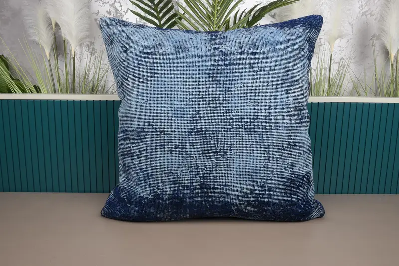 Plaid Vintage Large Square Pillow Case, 28x28 inch Navy Blue Sofa Moroccan Euro Sham - 1