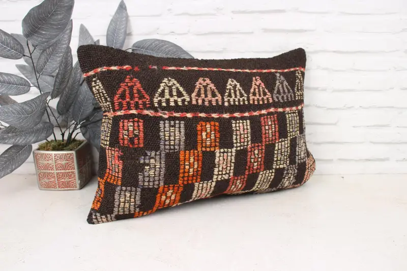 Kilim Cushion Sham, Throw Kilim Pillow, Handmade Kilim Cushion, Toss Pillow, Pillow, 16x24 Brown Cushion Case, Aesthetic Pillow Cover - 3