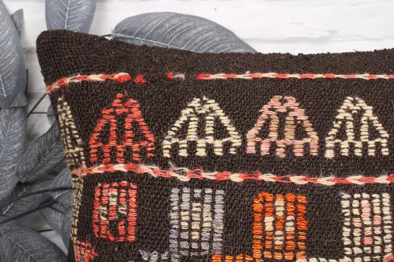 Kilim Cushion Sham, Throw Kilim Pillow, Handmade Kilim Cushion, Toss Pillow, Pillow, 16x24 Brown Cushion Case, Aesthetic Pillow Cover - 2